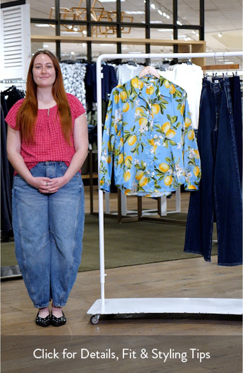 Tyler Lemon Print Silk Button-Up Shirt, sales video thumbnail