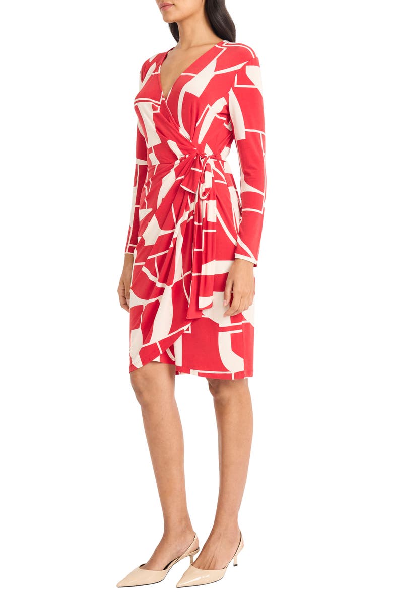 Maggy London Geometric Print Long Sleeve Wrap Dress, Alternate, color, Red/ Ivory