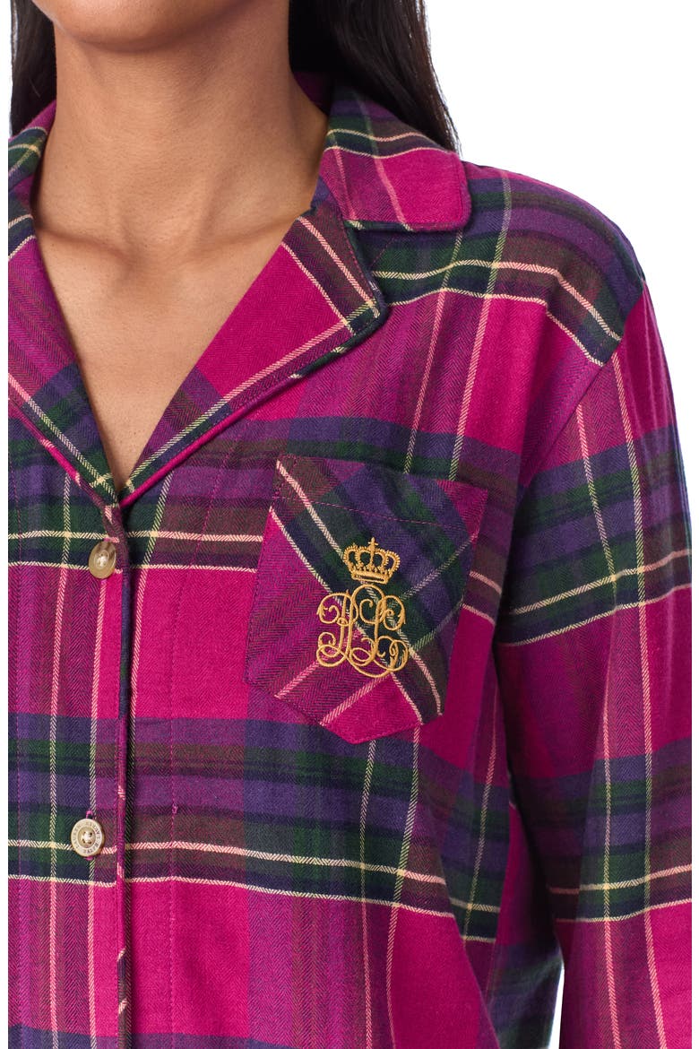 Print Cotton Blend Pajamas, Alternate, color, DARK PINK PLAID