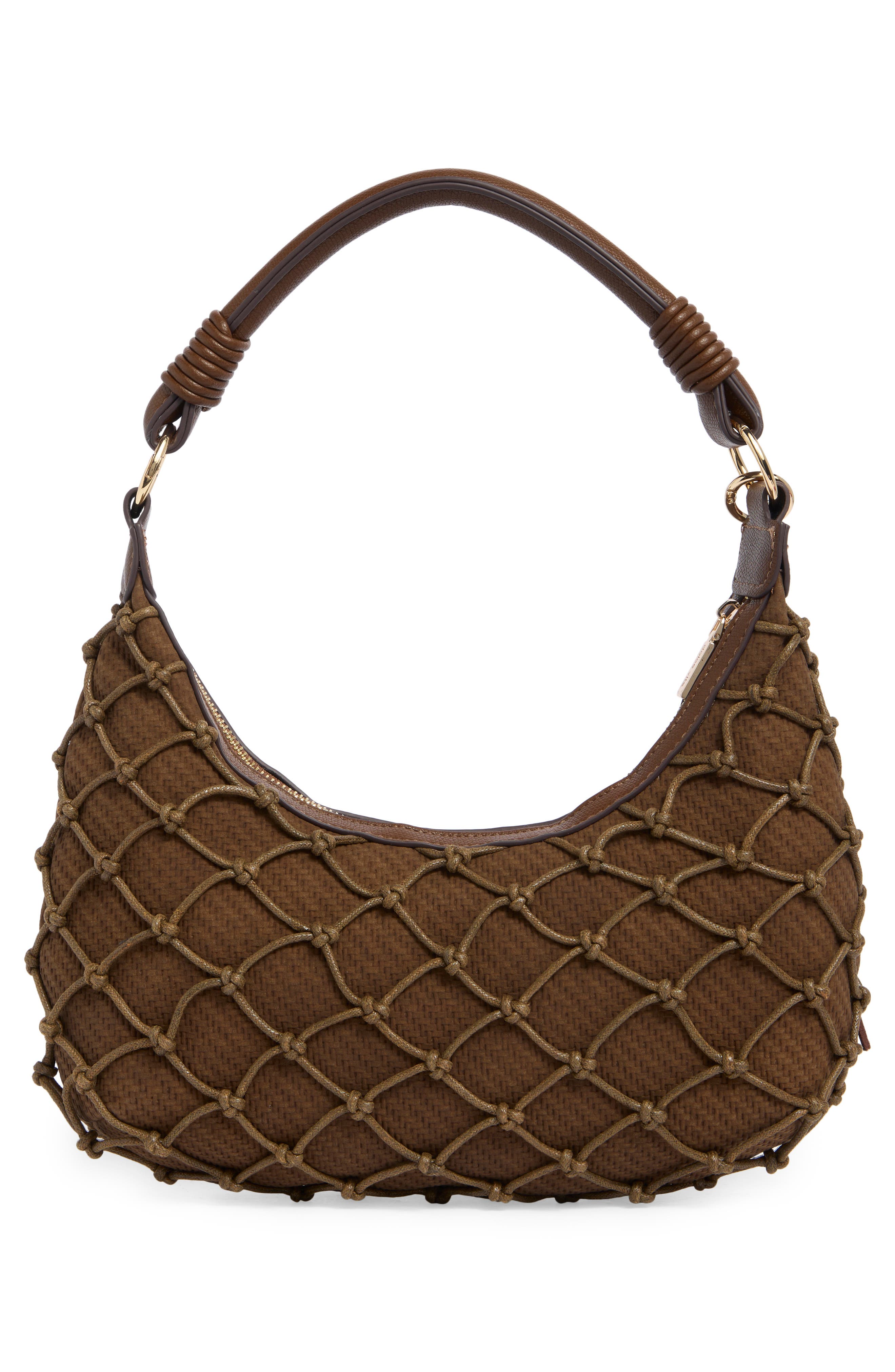 Positano Straw & Faux Leather Shoulder Bag, Alternate, color, CHOCOLATE