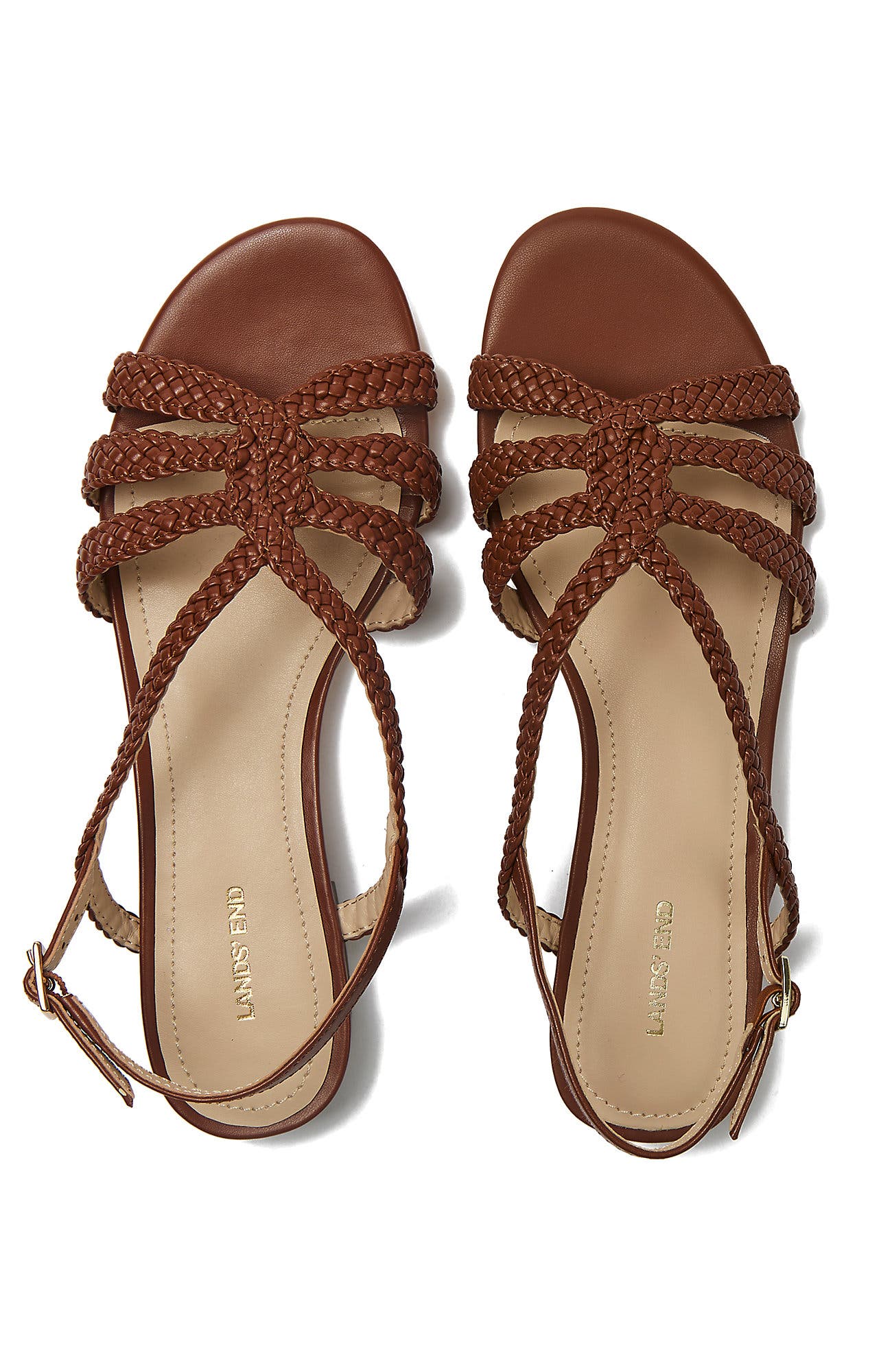 Lands' End Pasadena Braided Sandals, Alternate, color, Cognac
