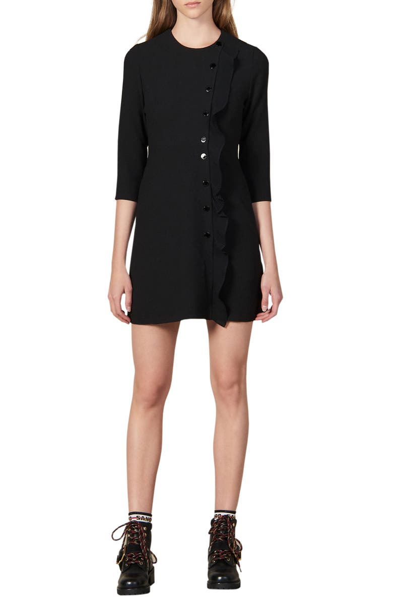 SANDRO Carra Ruffle Placket Minidress, Main, color, 