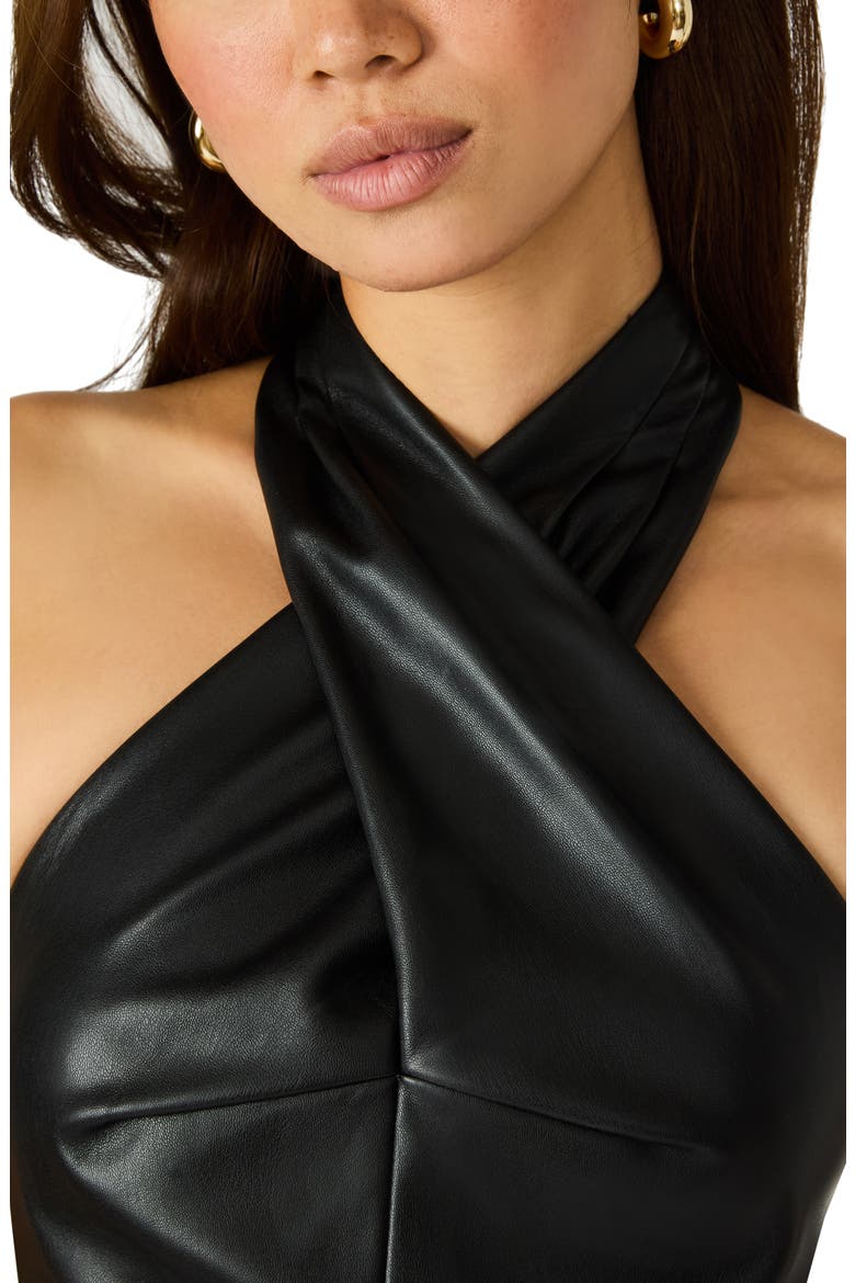 Marcelle Faux Leather Halter Top, Alternate, color, BLACK