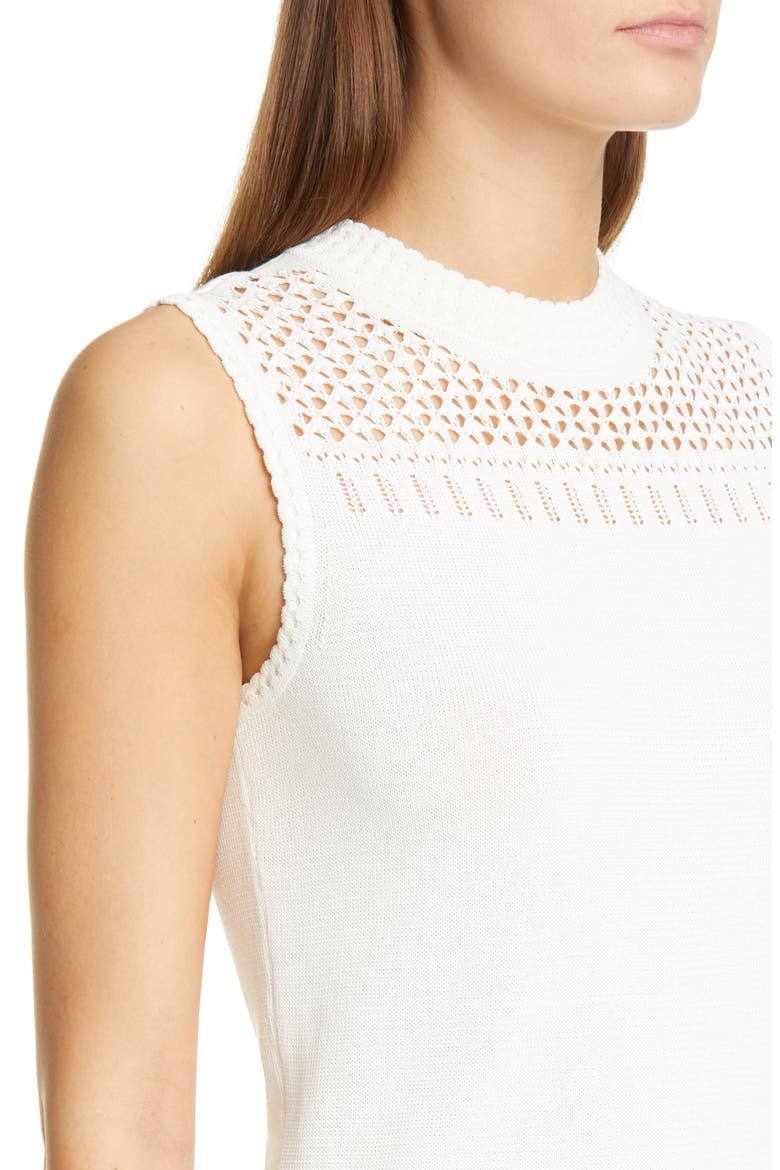 Mock Neck Pointelle Sleeveless Sweater, Alternate, color, WHITE