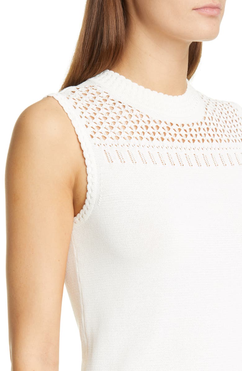 St. John Collection Mock Neck Pointelle Sleeveless Sweater, Alternate, color, 