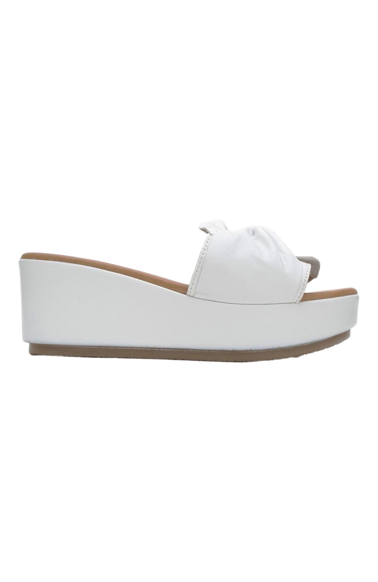 Forever & Always Shoes Syndra Bow Wedge Leather Sandal, Alternate, color, White Leather