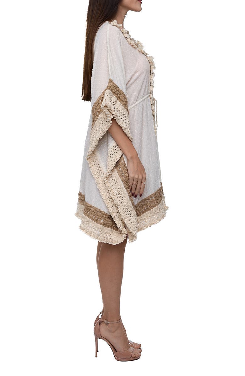 RANEES Tassel Trim Cotton Dobby Caftan, Alternate, color, Ivory