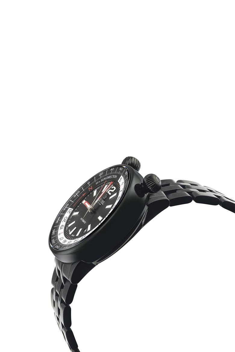 Men's Gevril Wallabout Black Dial Black PVD Watch, 44mm, Alternate, color, GUNMETAL