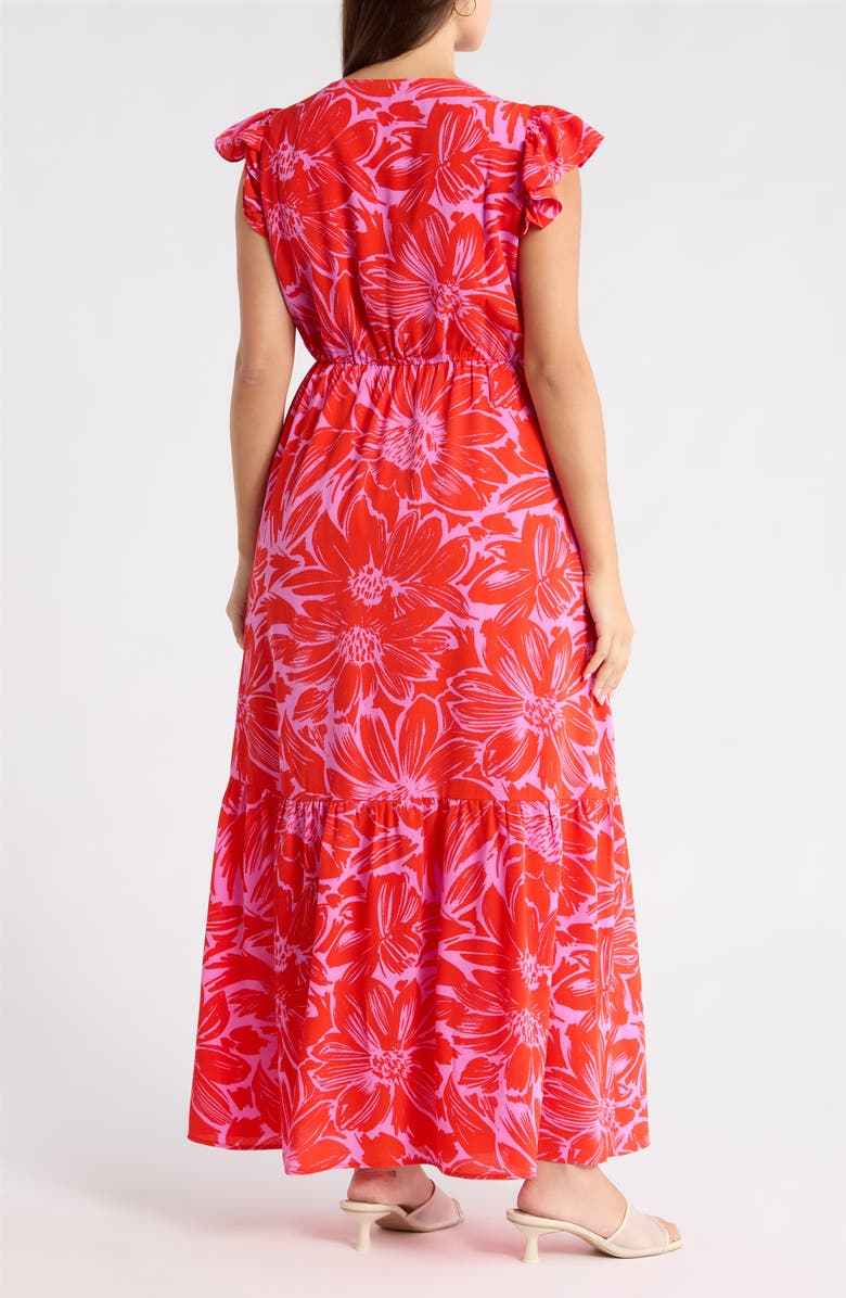 SUGARLIPS Rania Floral Evianna Flutter Maxi Dress, Alternate, color, Pink-Red-Mul