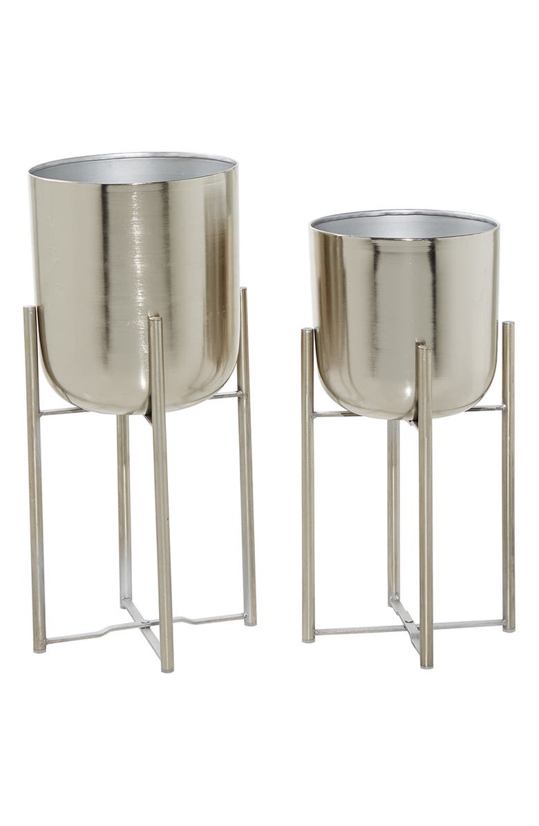 WILLOW ROW Silvertone Metal Glam Planter with Removable Stand - Set of 2, Alternate, color, Silver