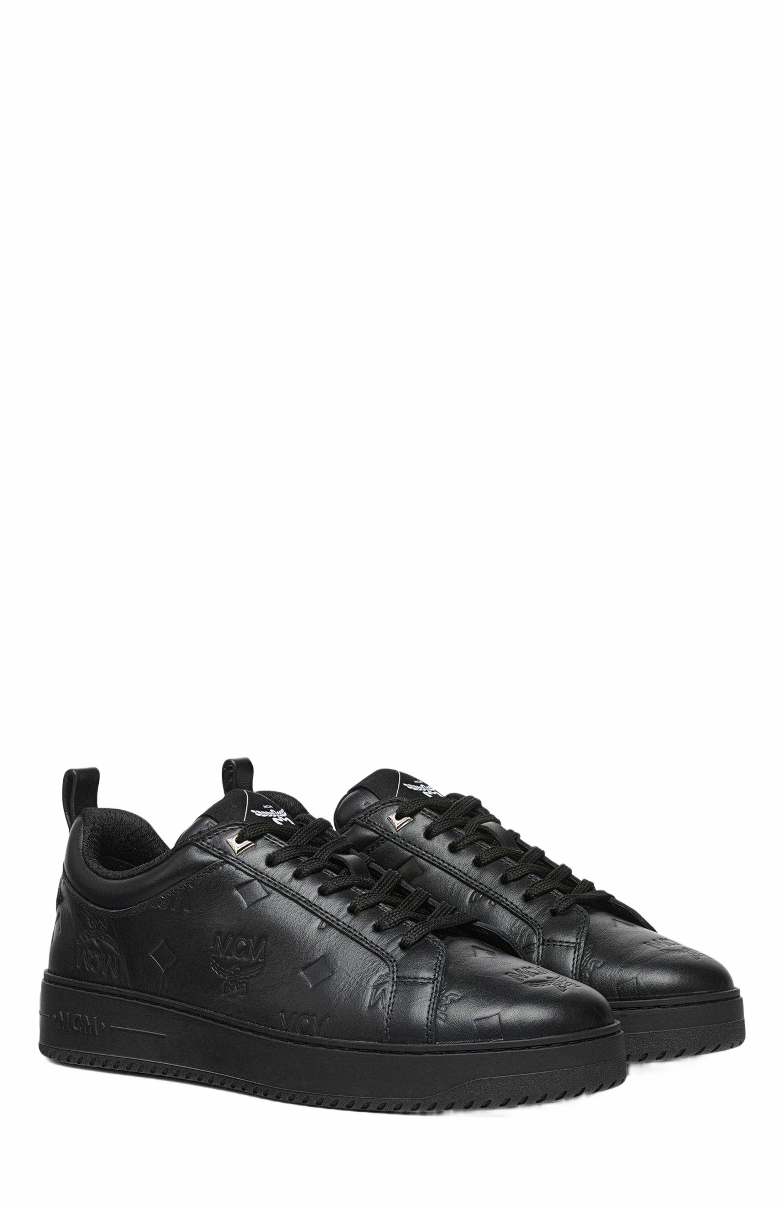 MCM Neo Terrain Lo Sneakers in Monogram Leather, Main, color, Black
