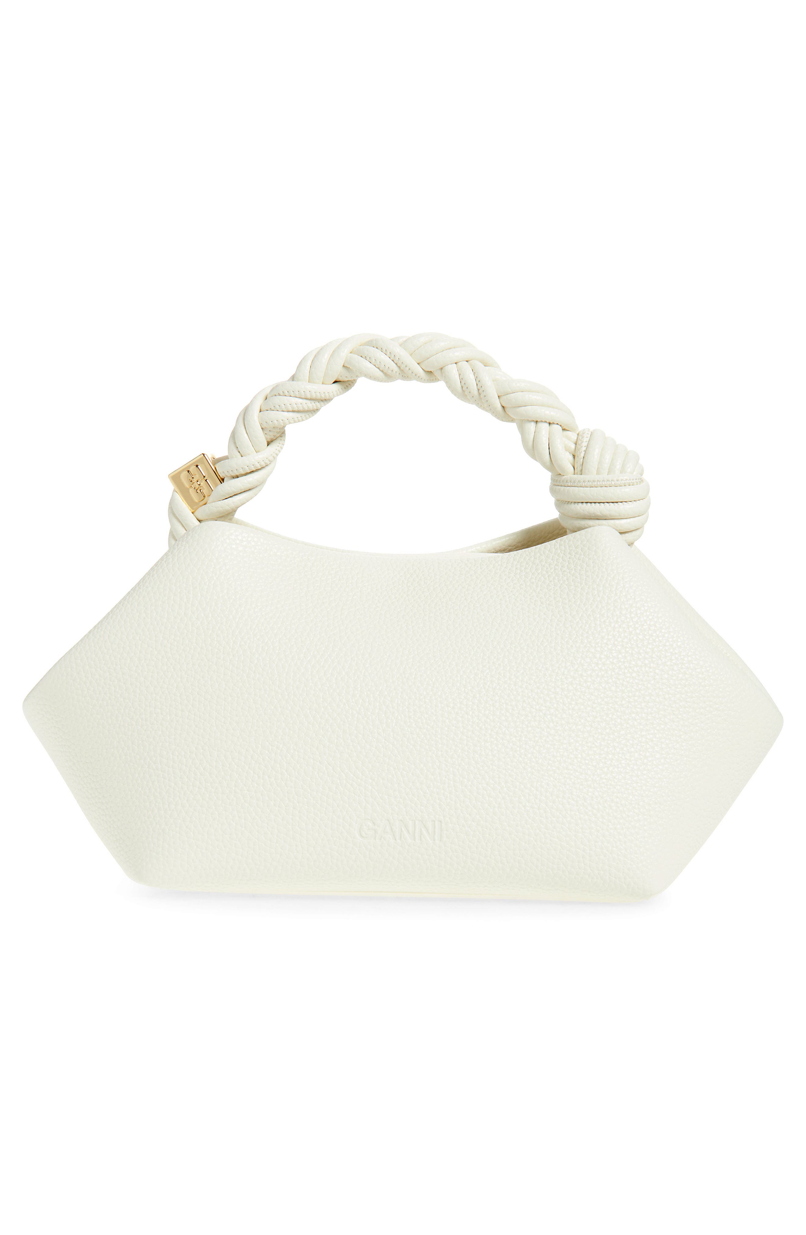 Ganni Small Bou Grained Faux Leather Top Handle Bag, Alternate, color, Egret