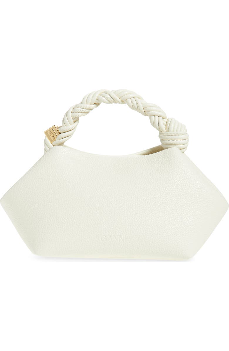 Ganni Small Bou Grained Faux Leather Top Handle Bag, Alternate, color, Egret