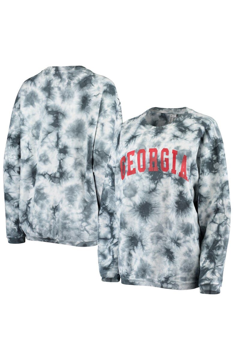 CHICKA-D Women's chicka-d White/Charcoal Georgia Bulldogs Tie Dye Corded Pullover Sweatshirt, Main, color,