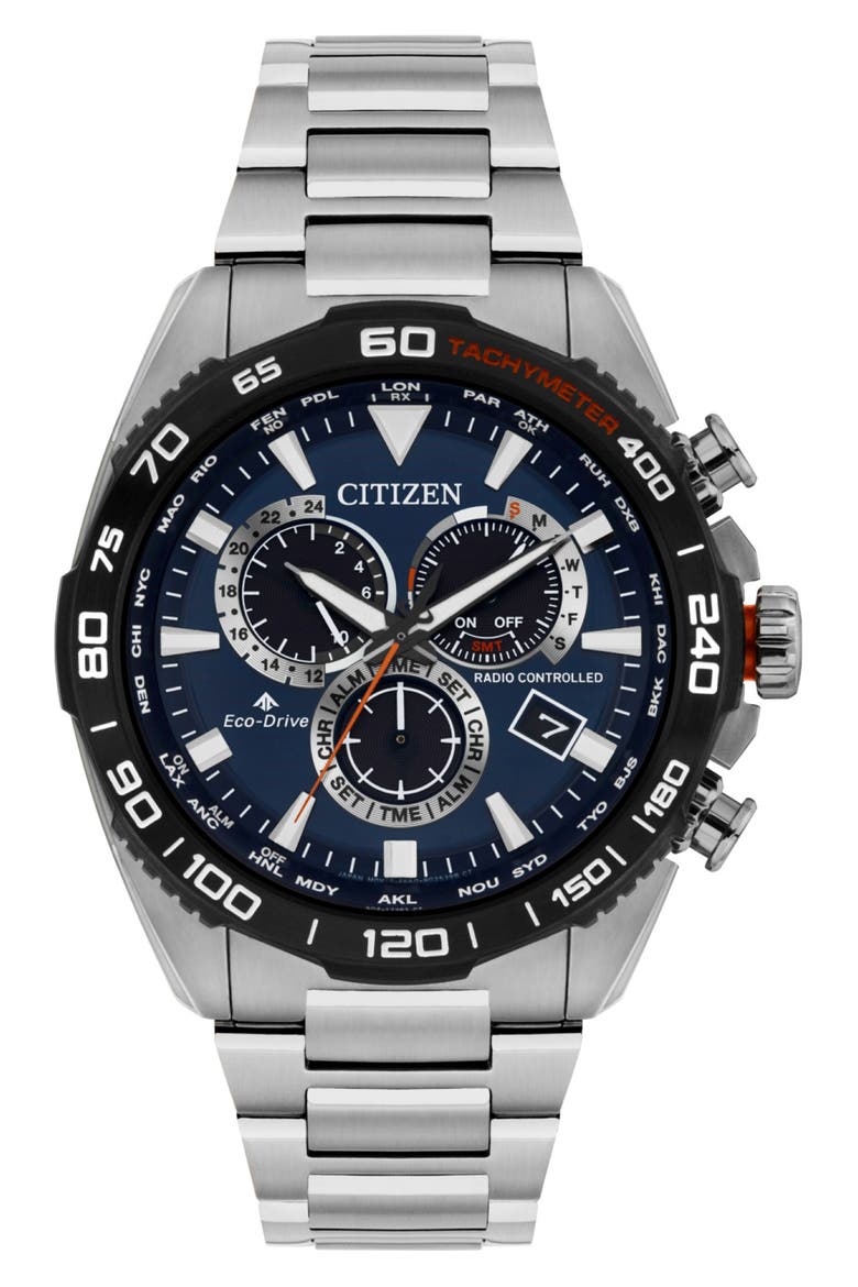 Promaster Land Eco-Drive Bracelet Watch, 45mm, Main, color, SILVER
