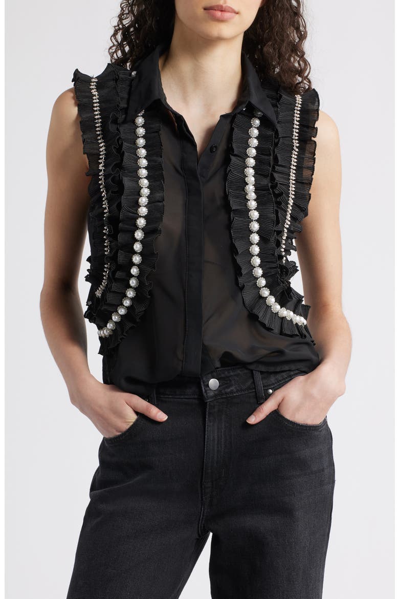 Maite Embellished Ruffle Sleeveless Shirt, Main, color, BLACK