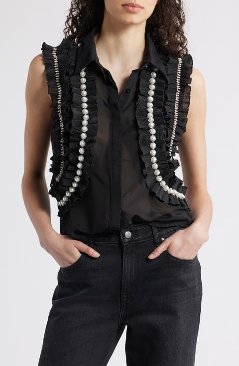 Maite Embellished Ruffle Sleeveless Shirt