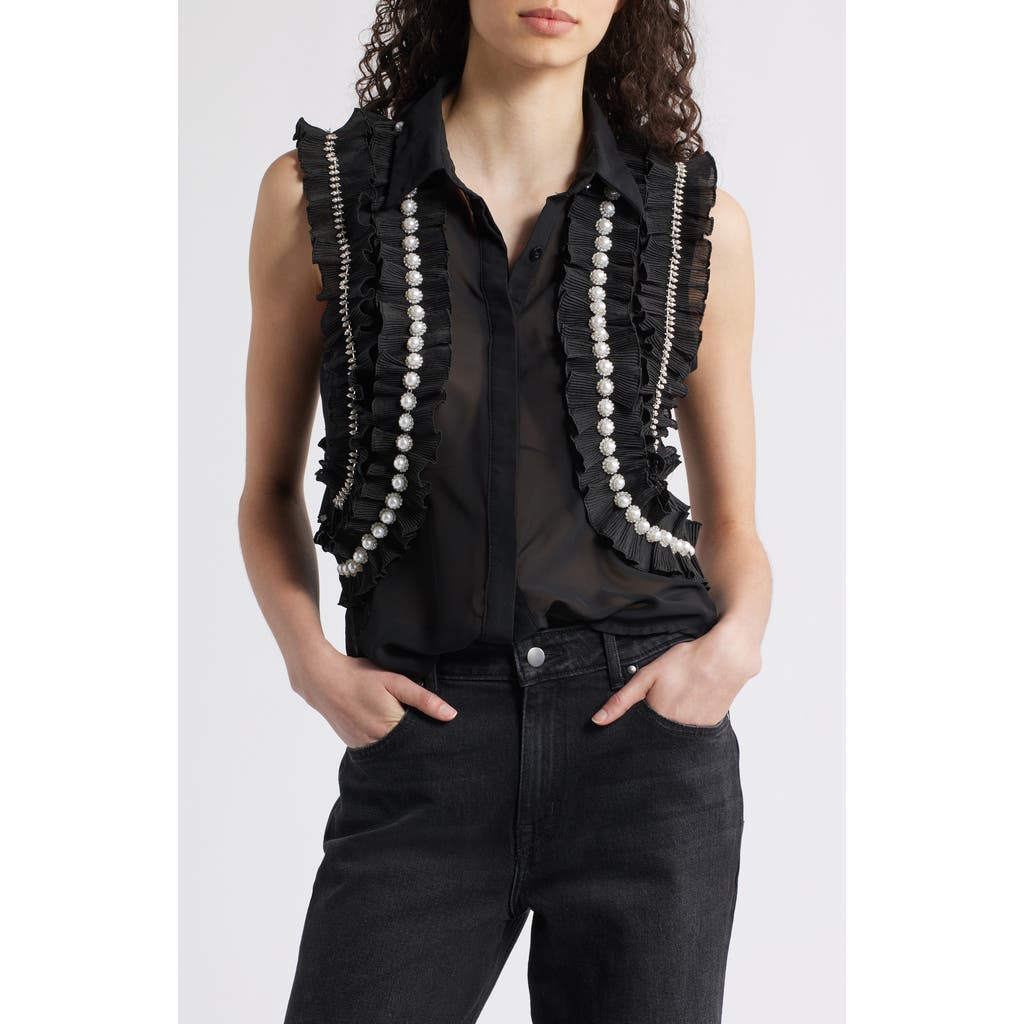 Nikki Lund Maite Embellished Ruffle Sleeveless Shirt