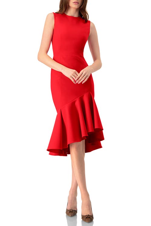Ivonne Solid Mermaid Midi Dress In Red