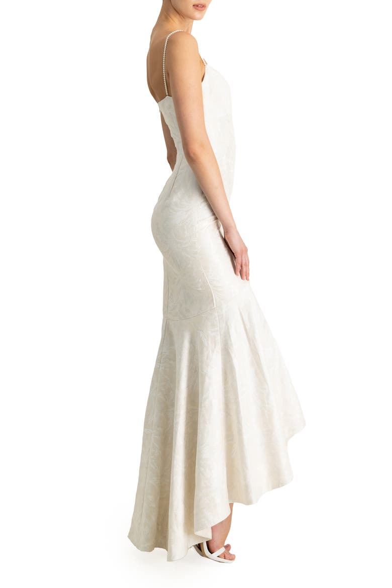 Sleeveless Jacquard High-Low Gown, Alternate, color, PEARL