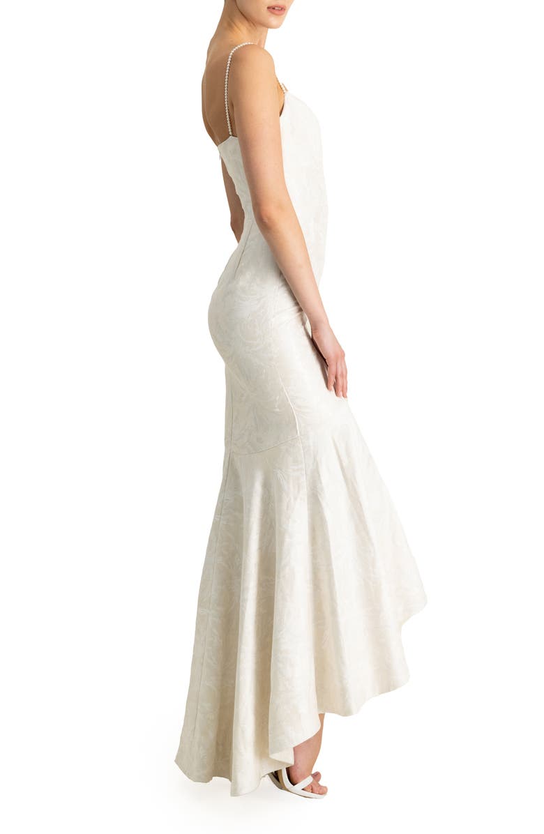 ML Monique Lhuillier Sleeveless Jacquard High-Low Gown, Alternate, color,