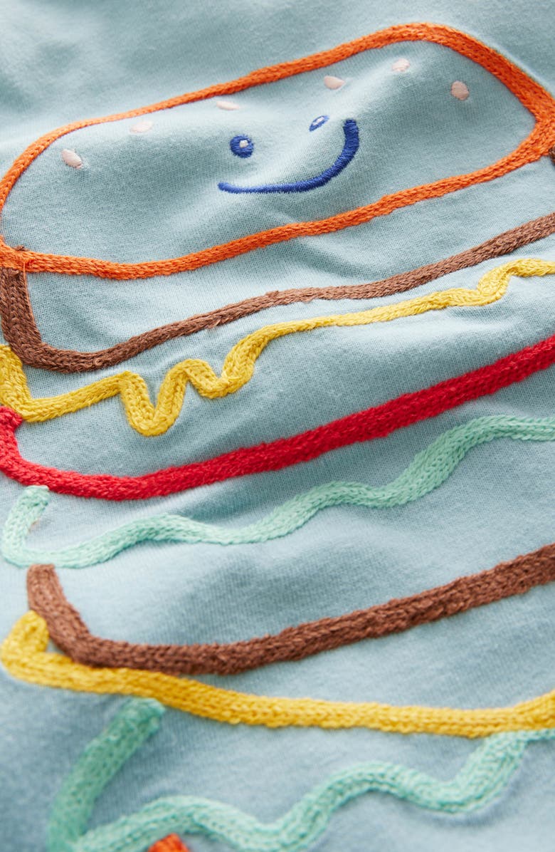 Mini Boden Kids' Embroidered Cotton Graphic T-Shirt, Alternate, color, Tourmaline Blue Burger