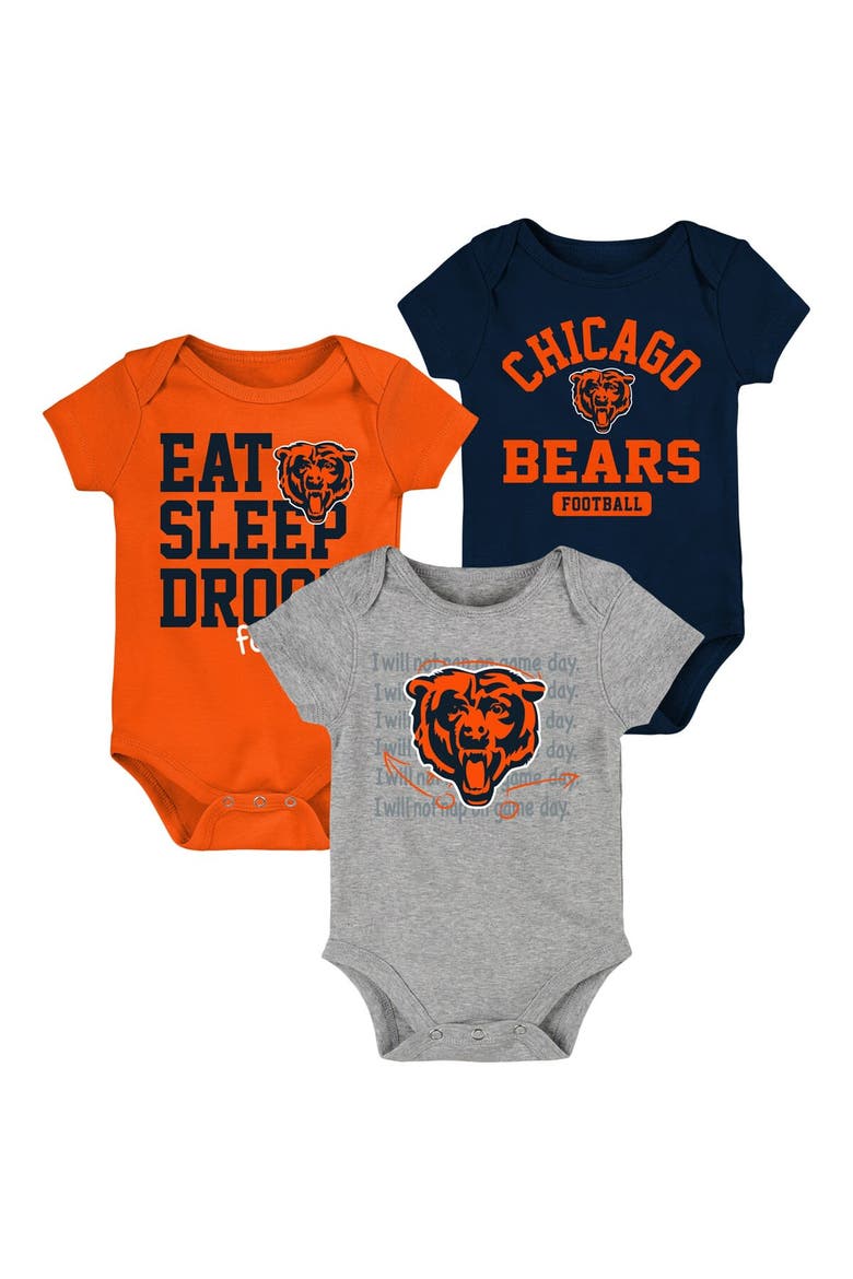 Newborn & Infant Navy/Orange Chicago Bears Eat Sleep Drool Football Three-Piece Bodysuit Set, Main, color, Navy