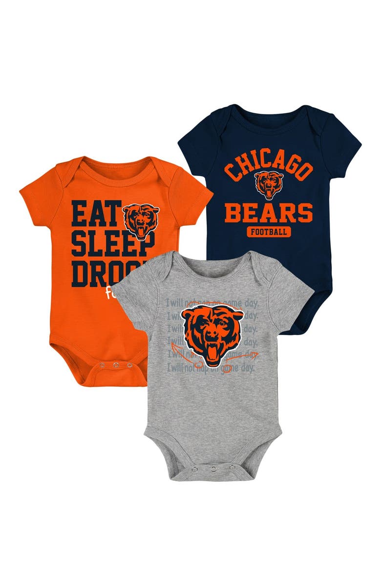 Outerstuff Newborn & Infant Navy/Orange Chicago Bears Eat Sleep Drool Football Three-Piece Bodysuit Set, Main, color, 