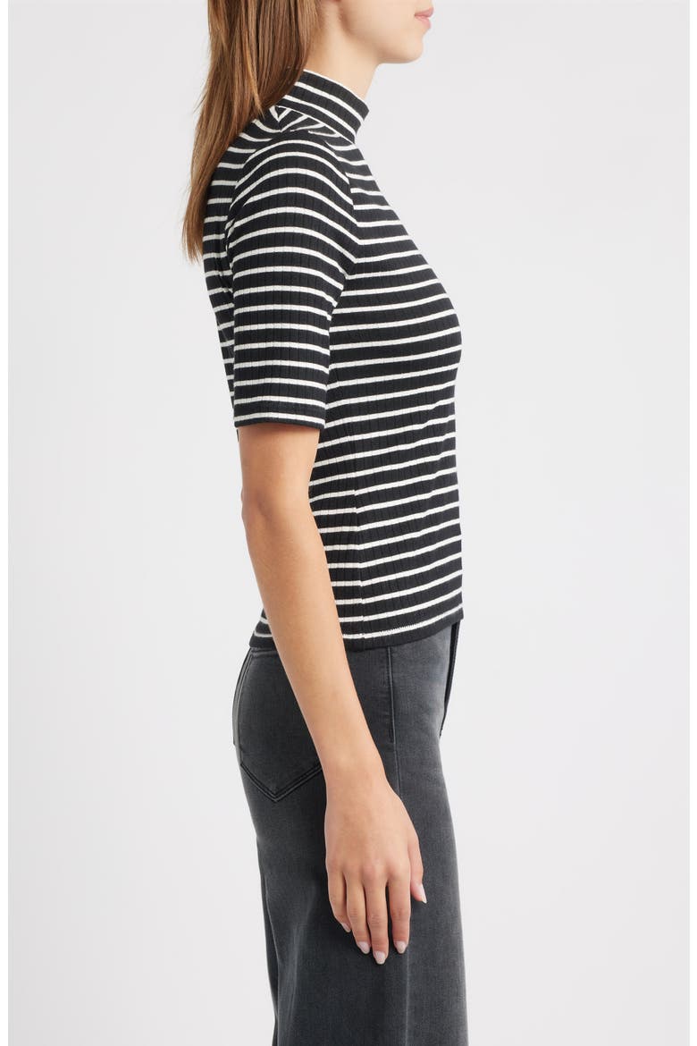 The Knit Stripe Rib Mock Neck T-Shirt, Alternate, color, BLKMT