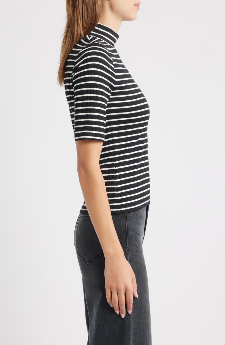 rag & bone The Knit Stripe Rib Mock Neck T-Shirt, Alternate, color, Black Multi