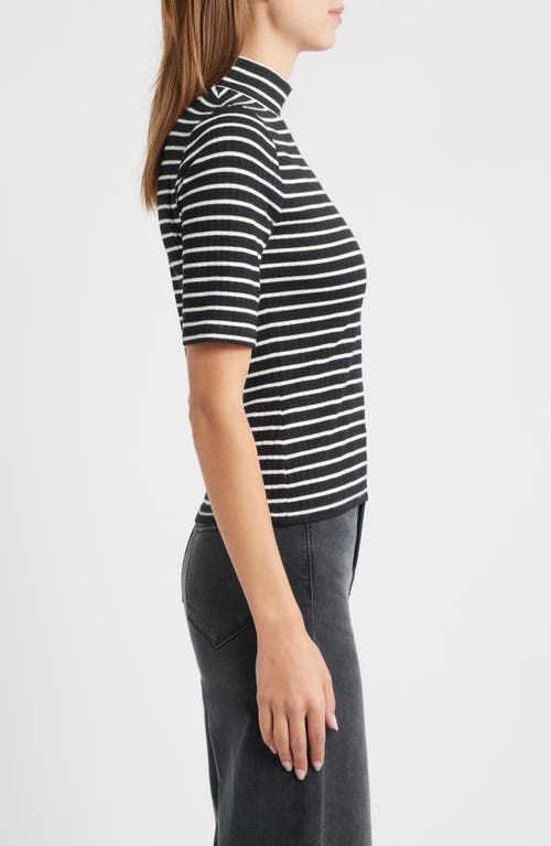 Rag & Bone The Knit Stripe Rib Mock Neck T-shirt In Multi