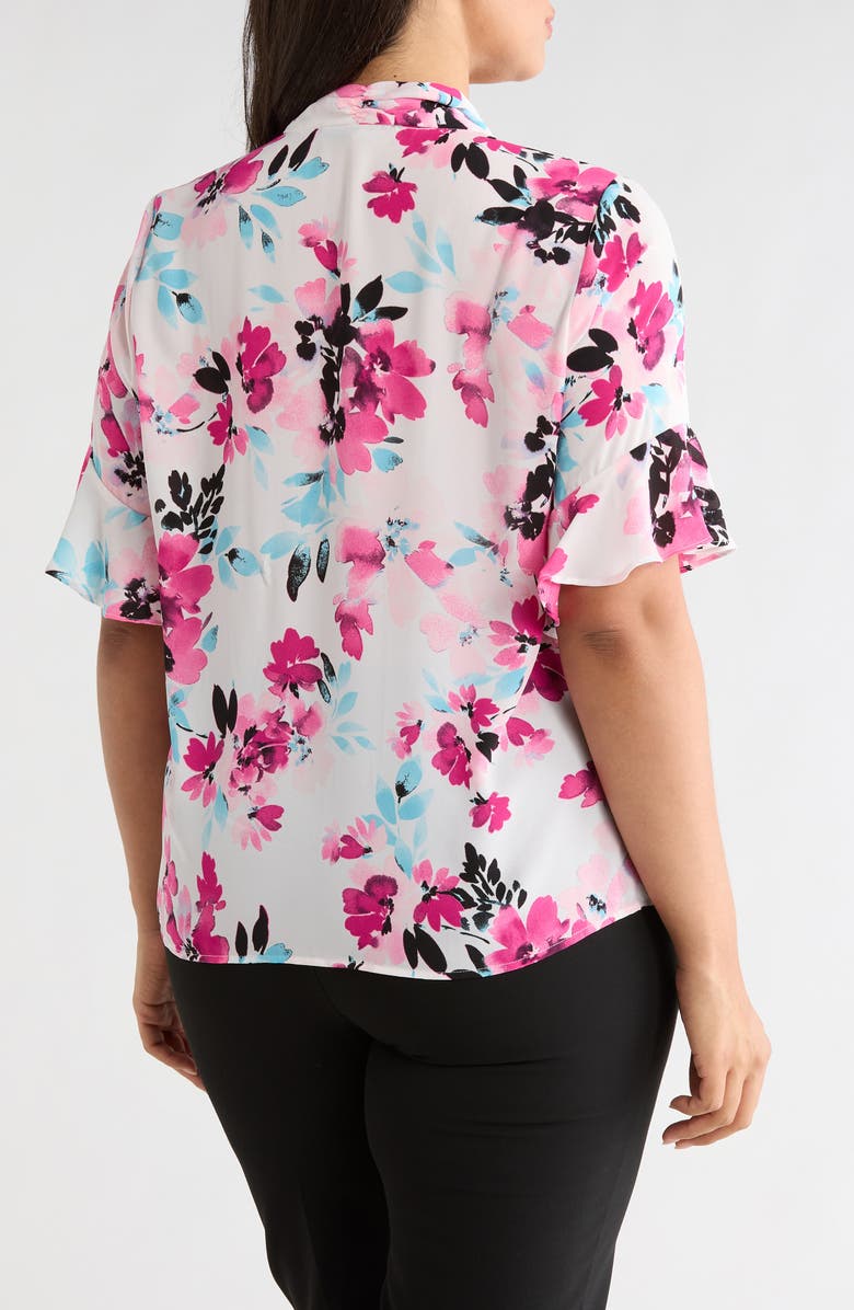 KASPER Floral Tie Neck Sleeveless Satin Top, Alternate, color, Lily White Multi