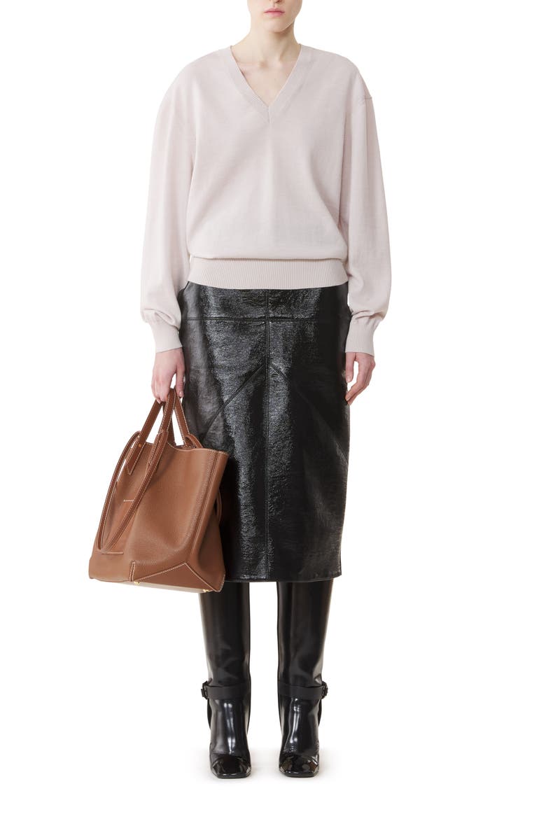 V-Neck Merino Sweater With Grosgrain Detail, Main, color, White