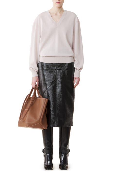V-Neck Merino Sweater With Grosgrain Detail