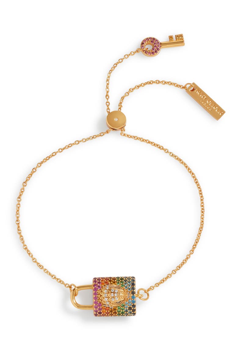 Rainbow Pavé Crystal Lock Slider Bracelet, Main, color, RAINBOW