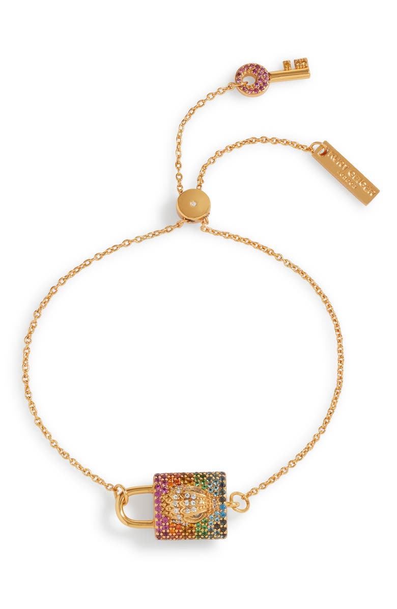 Kurt Geiger London Rainbow Pavé Crystal Lock Slider Bracelet, Main, color,
