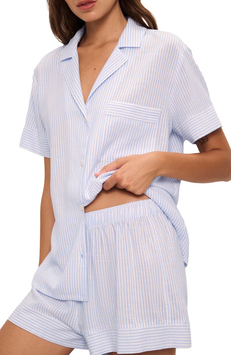 Eberjey Nautico Stripe Short Sleeve Shirt & Shorts Pajamas, Alternate, color, White/ Cornflower Blue