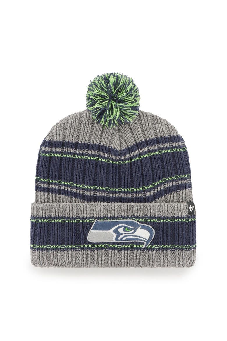 Men's '47  Graphite Seattle Seahawks Rexford Cuffed Knit Hat with Pom, Main, color, Graphite