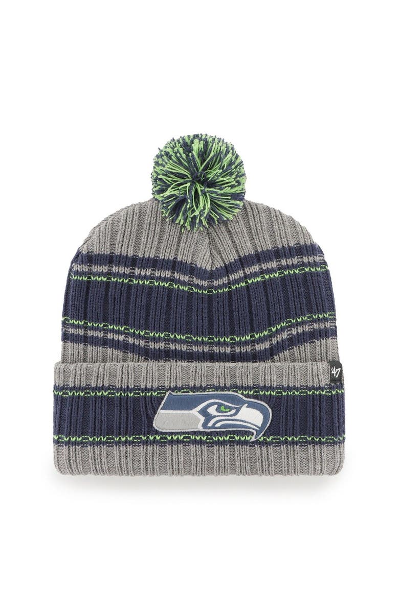 '47 Men's '47 Graphite Seattle Seahawks Rexford Cuffed Knit Hat with Pom, Main, color,