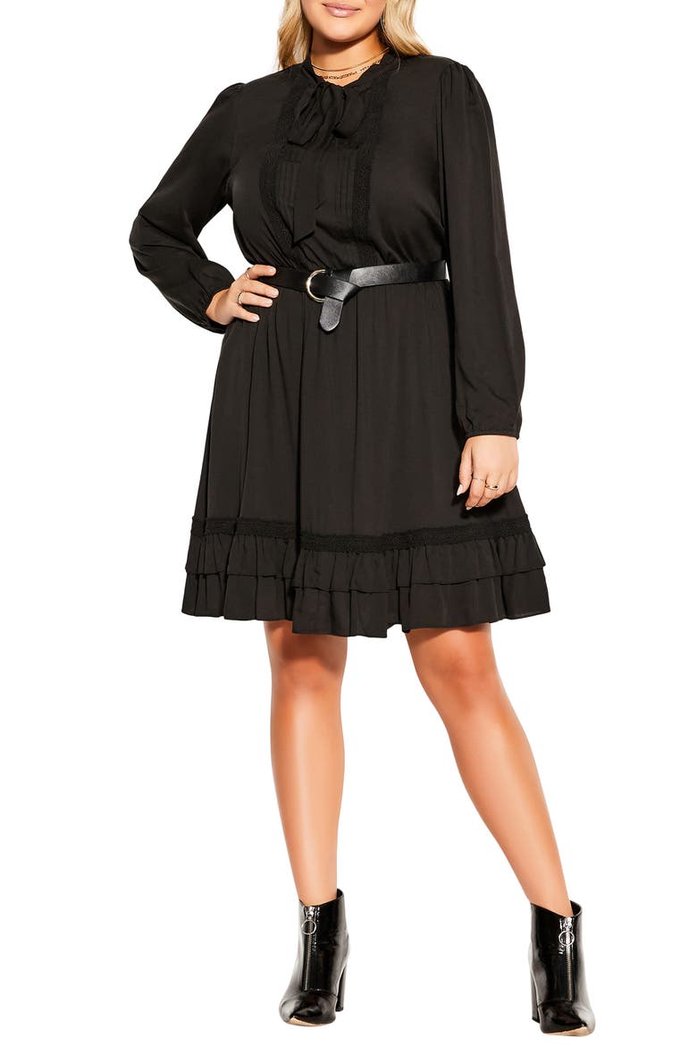 Precious Belted Long Sleeve Dress, Main, color, BLACK