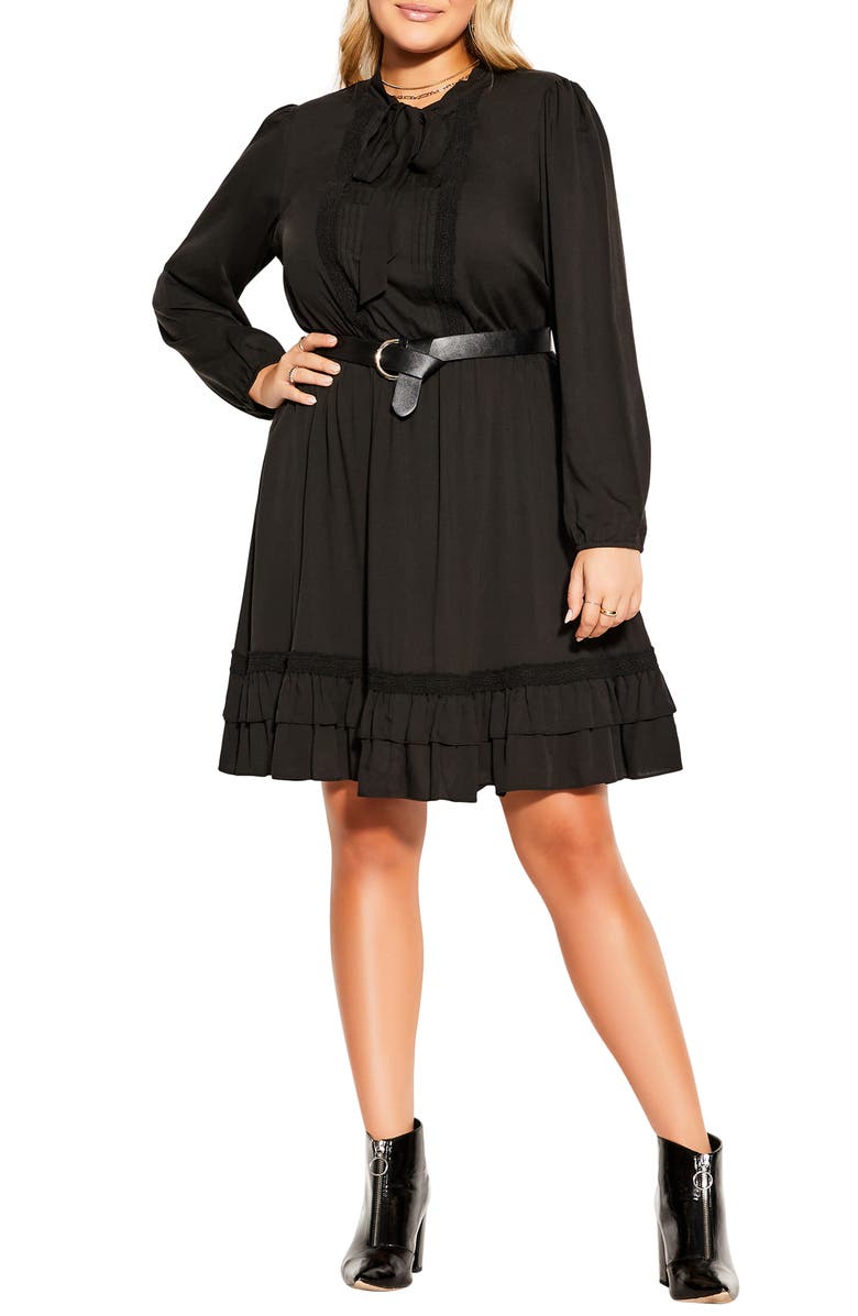 City Chic Precious Belted Long Sleeve Dress, Main, color,