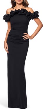 Xscape Evenings Ruffle Detail Crepw Body-Con Gown