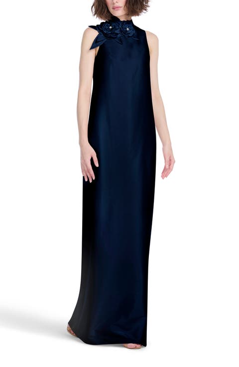 Floral Detail Sleeveless Taffeta Gown