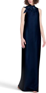 EMILY SHALANT Floral Detail Sleeveless Taffeta Gown