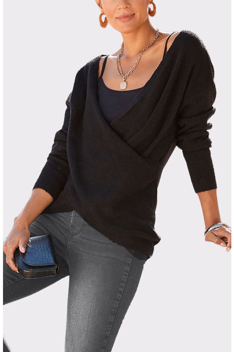 V-Neck Crossover Sweater, Main, color, Black