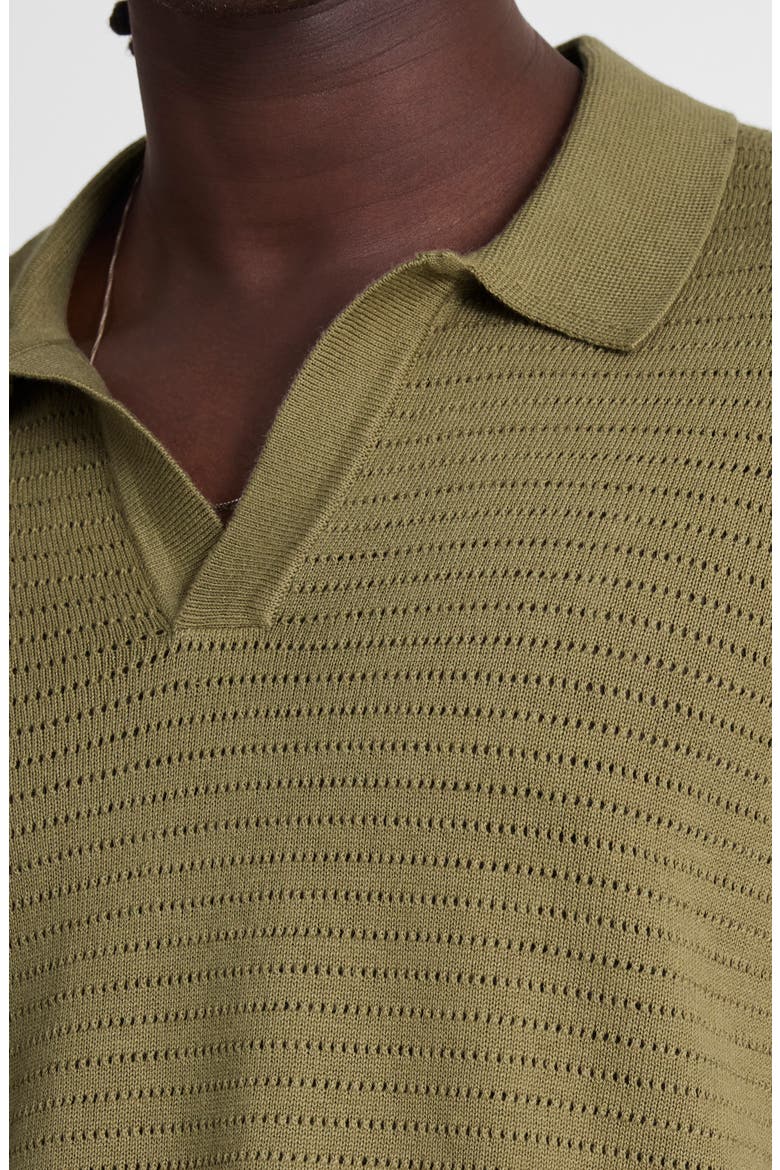 Pointelle Stitch Johnny Collar Sweater Polo, Alternate, color, EXPAT OLIVE