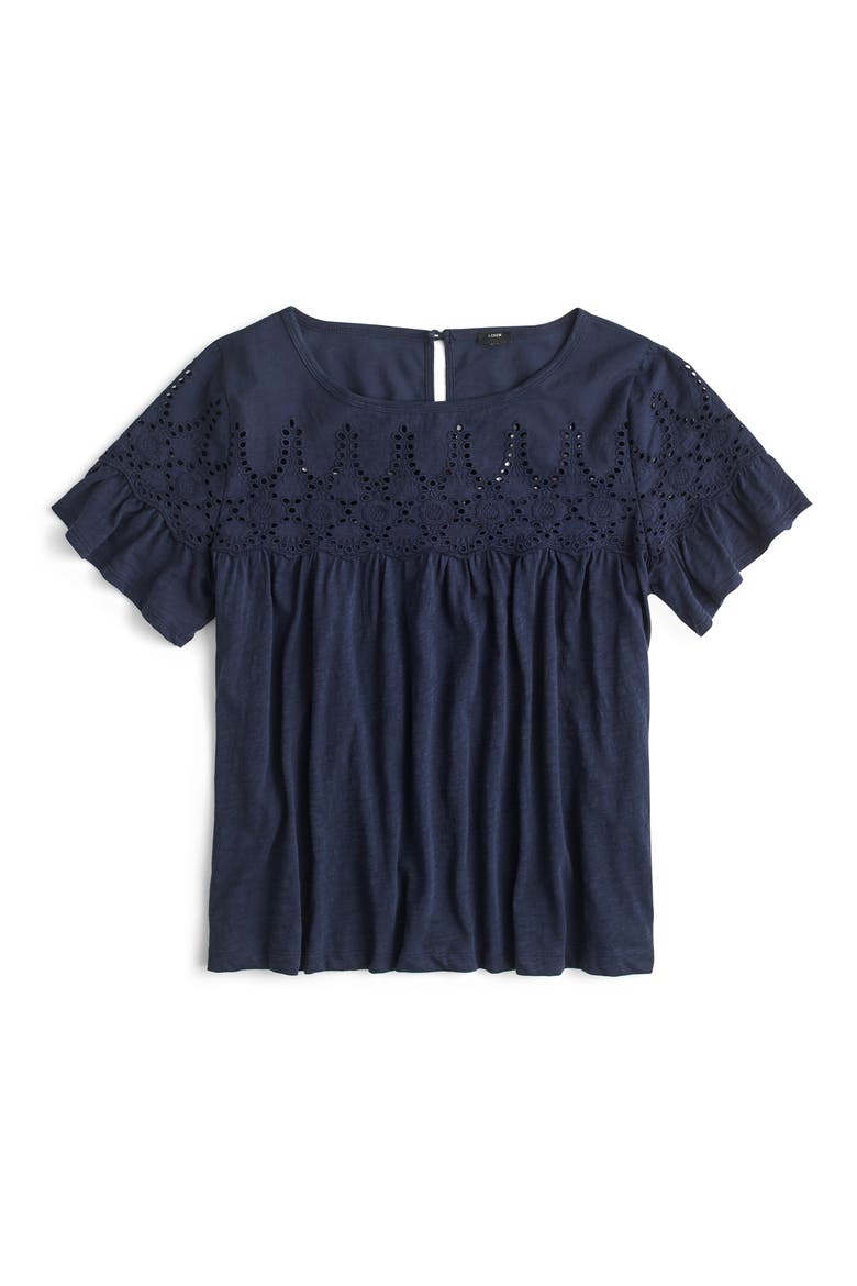 Flutter Sleeve Eyelet Babydoll Top, Alternate, color, NAVY