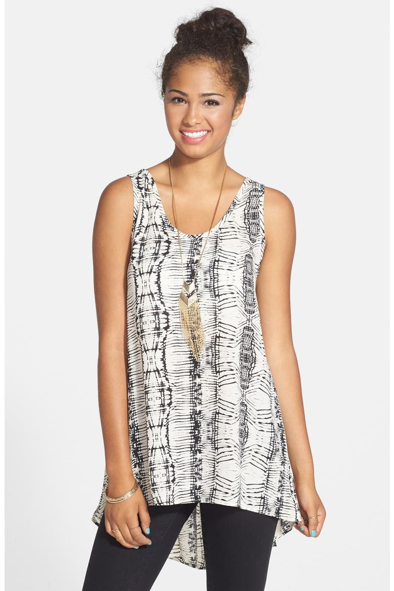 Chiffon High/Low Tunic Tank, Main, color, IVORY/ BLACK PRINT