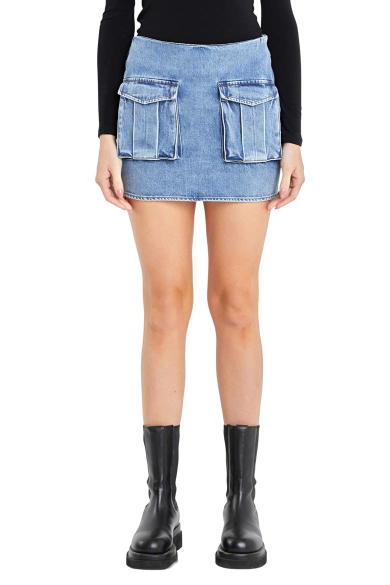 Cargo Pocket Denim Miniskirt, Main, color, BLUE