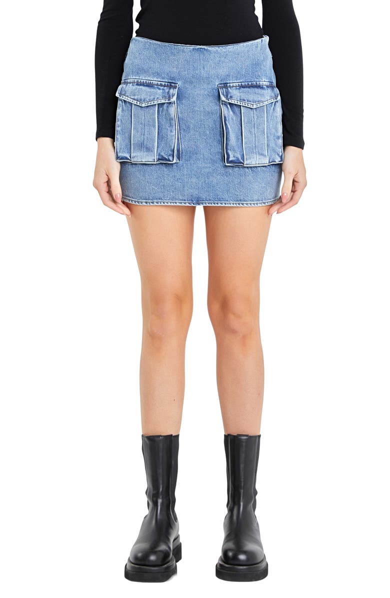 Grey Lab Cargo Pocket Denim Miniskirt, Main, color, Blue